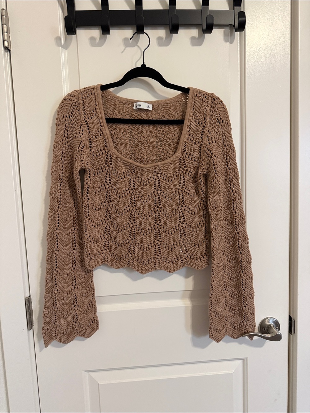 Hollister Light Brown Open-Knit Scoop Neck Women's Sweater